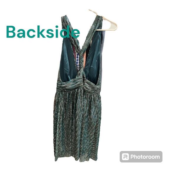 Lulu's Iridescent Teal Blue "Ailey Skater Dress" with Twisted Back Straps Size M - Picture 4 of 11